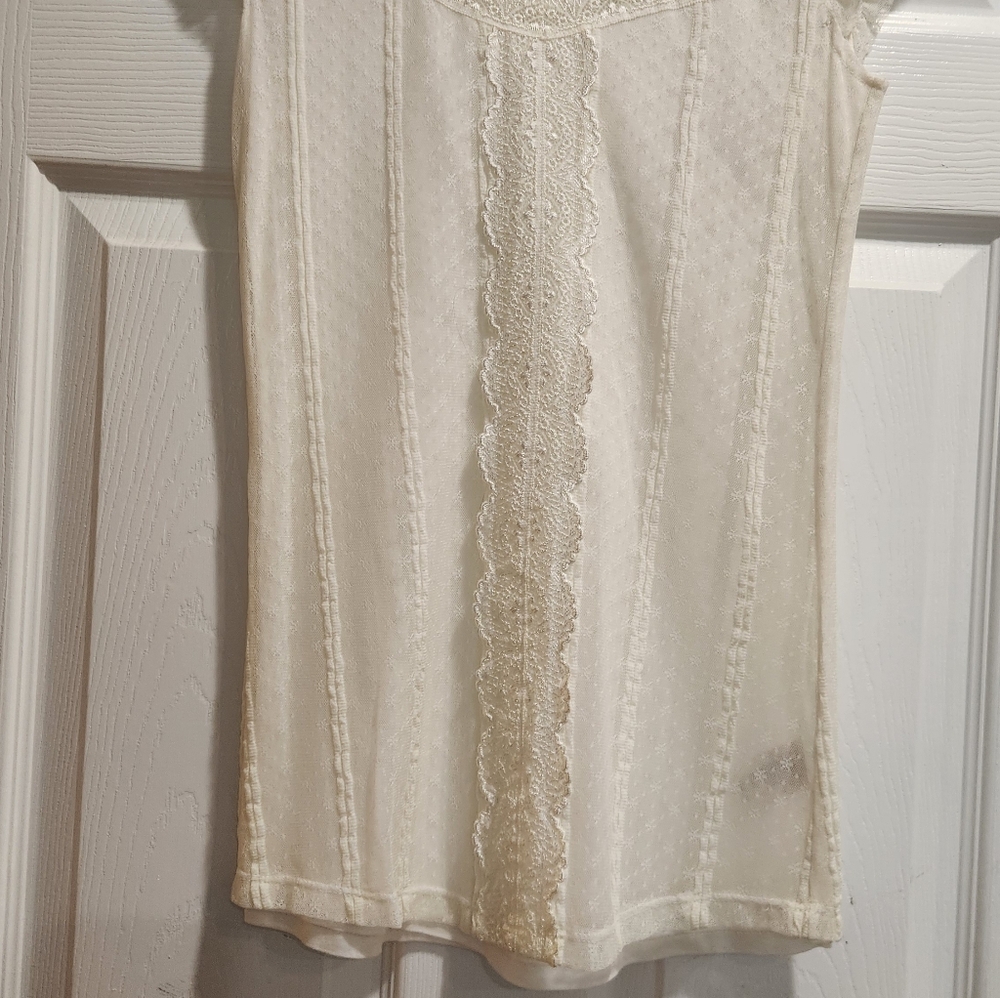 Elegant Lace Trim Cream Top